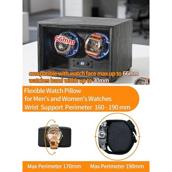 2 Watch Winder Box 15 Modes Quiet Motor USB Powered Display Case NWT - Picture 4 of 7